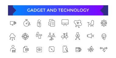 Gadget ve teknoloji ikonu seti. Mobil kavramlar ve web uygulamaları için elementleri olan şeyler ve akıllı araçlar.