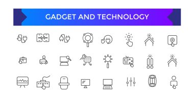 Gadget ve teknoloji ikonu seti. Mobil kavramlar ve web uygulamaları için elementleri olan şeyler ve akıllı araçlar.
