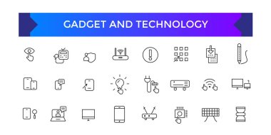 Gadget ve teknoloji ikonu seti. Mobil kavramlar ve web uygulamaları için elementleri olan şeyler ve akıllı araçlar.