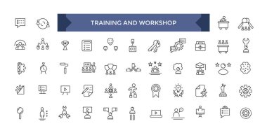 Eğitim hattı simgeleri koleksiyonu. Modern kavramlar için iş eğitiminin vektör çizgisi simgeleri.