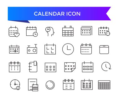Takvim simgesi koleksiyonu. Tarih, program, ay, hafta, randevu, ajanda, organizasyon ve olay simgeleri içerir. Satır simgesi ayarlandı.