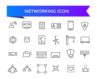 Ağ simgesi koleksiyonu. Ağ, bağlantılar, ilişki, çevrimiçi ağ, topluluk, etkinlikler ve sosyal ağ simgeleriyle ilişkili. Satır simgesi ayarlandı.