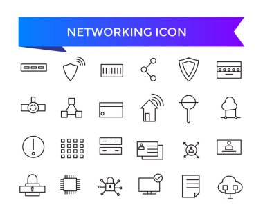 Ağ simgesi koleksiyonu. Ağ, bağlantılar, ilişki, çevrimiçi ağ, topluluk, etkinlikler ve sosyal ağ simgeleriyle ilişkili. Satır simgesi ayarlandı.