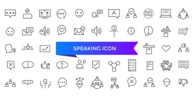 Konuşan ikon koleksiyonu. İletişim simgeleri koleksiyonu. tartışma, konuşma balonu, konuşma, danışma ve konuşma simgesi seti.