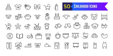 Çocukluk aktivite simgeleri ana hatları belirler. ui tasarımı için izole edilmiş çocuk geliştirme simgesi. Taslak simge koleksiyonu. Düzenlenebilir vuruş.