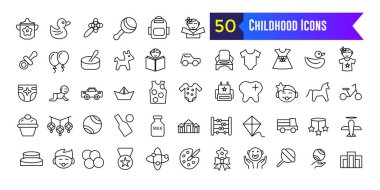 Çocukluk aktivite simgeleri ana hatları belirler. ui tasarımı için izole edilmiş çocuk geliştirme simgesi. Taslak simge koleksiyonu. Düzenlenebilir vuruş.