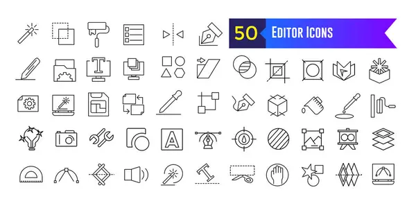 Editor Icons Set Set Editor Icons Design Isolated Outline Icon — Stock Vector