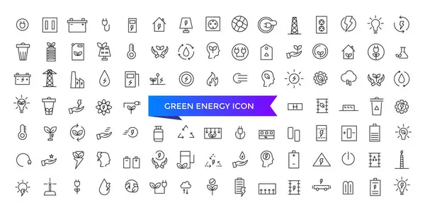 Yeşil enerji ikonu koleksiyonu. Yenilenebilir enerji, ekoloji ve yeşil elektrik ikonlarının toplanması.