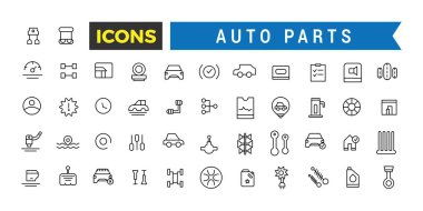 Otomatik Parçalar Simgesi, Araba Parçası Vektör Simgeleri, Açık Yol Otomobil Servisi ile Vektör Hattı Simgeleri, Mobil Konseptler ve Web Uygulamaları için Elementlerle Otomatik Tamir ve Taşımacılık, Vektör Resimleri