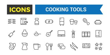 Aşçılık Araçları Seti, Mutfak Esasları, Masa takımı, Çatal bıçak takımı, Tabaklar, Tabaklar, Sürahi, Ladle, Fırın Çarşafı, Kağıt Değirmeni, Peynir Dilimleyici, Tuz Sallayıcısı, Spatula Vektör Simgesi, Vektör Resimleri