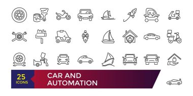 Car and automation Simple Icon Set. Truck Logistics Related Vector Line Icons. Contains such Icons as Cargo Inspection, Route, Forklift at warehouse and more.  clipart