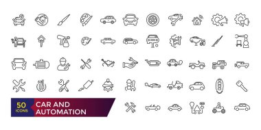 Car and automation Simple Icon Set. Truck Logistics Related Vector Line Icons. Contains such Icons as Cargo Inspection, Route, Forklift at warehouse and more.  clipart