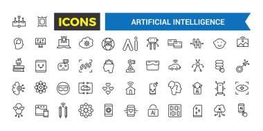 Yapay Zeka Çizgisi Simgeleri Koleksiyonu, Büyük Ui Simgesi Düz Tasarım, İnce Tasarım Simgeleri Paketi, Vektör İllüzyonu