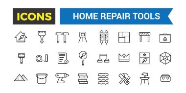 Özet Web Simgeleri Ayarları - Yapım, Ev Onarım Araçları, İnce Çizgili Web Simgeleri Koleksiyonu, Vektör Resimleri