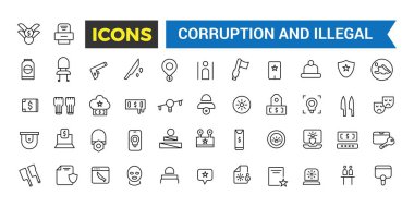 Yolsuzluk ve Yasadışı Satır Simgeleri Koleksiyonu, Büyük Ui Simgesi Düz Tasarım, İnce Tasarım Simgeleri Paketi, Vektör İllüzyonu