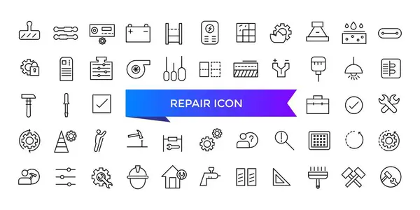 Simge koleksiyonunu onar. Tamir, bakım, alet çantası, yardım, bozuk, sorun giderici, yama ve tamirci ikonları ile ilgili. Satır simgesi ayarlandı.