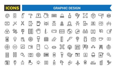 Grafik Tasarımın İnce Çizgi Simgeleri, Modern Biçimli Simgeler, Yaratıcı Süreç, Grafik Tasarım, Yaratıcı Paket, Durağan, Yazılım, Vektör İllüstrasyonu