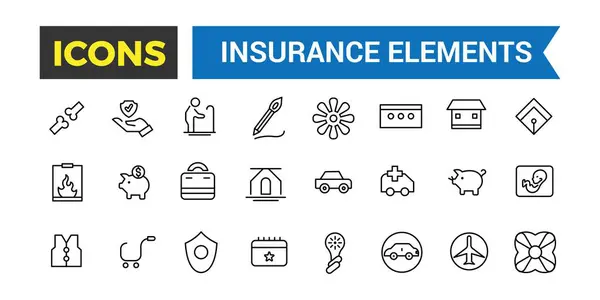 stock vector Insurance Elements Thin Line Web Icon Set, Outline Icons Collection, Icon collection. Editable vector illustration.