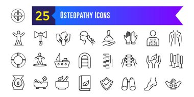 Osteopathy icons set. Outline set of osteopathy vector icons for ui design. Outline icon collection. Editable stroke. clipart