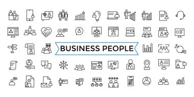 İş adamları, insan kaynakları, ofis yönetimi simgesi seti. Taslak simgeler paketi. Simge koleksiyonu. Düzenlenebilir vektör simgesi ve resimleme.