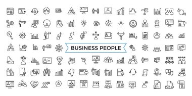 İş adamları, insan kaynakları, ofis yönetimi simgesi seti. Taslak simgeler paketi. Simge koleksiyonu. Düzenlenebilir vektör simgesi ve resimleme.