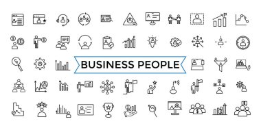 İş adamları, insan kaynakları, ofis yönetimi simgesi seti. Taslak simgeler paketi. Simge koleksiyonu. Düzenlenebilir vektör simgesi ve resimleme.