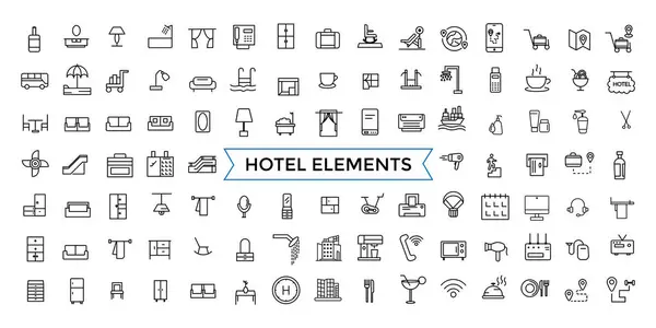 Hotel Elements Thin Line Web Icon Set Outline Icons Pack — Stock Vector