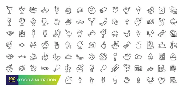 stock vector Food and nutrition icons set. Editable stroke pack. Outline icons collection.