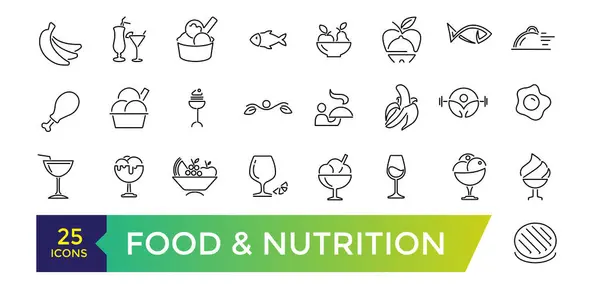 stock vector Food and nutrition icons set. Editable stroke pack. Outline icons collection.