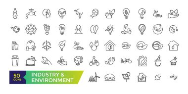 Endüstri ve Çevre Simgeleri Ayarlandı. Çevresel gibi doğrusal basit simgelerin koleksiyonu.