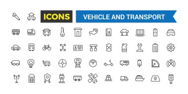Araç ve Ulaşım Hattı Simgeleri Koleksiyonu, Büyük Ui Simgesi Düz Tasarım, İnce Tasarım Simgeleri Paketi, Vektör Resimleri