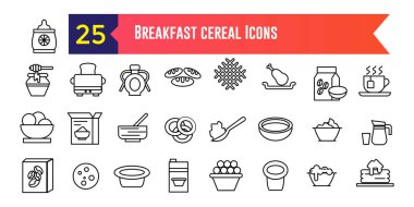 Kahvaltı gevreği ikonları ana hatları belirler. Atıştırmalık granola. Bar gevreği. Taslak simge koleksiyonu. Düzenlenebilir vuruş.