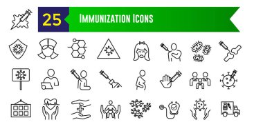Bağışıklık simgeleri ayarlandı. ui tasarımı için bağışıklık kazandırma vektör simgeleri dizisi. Taslak simge koleksiyonu. Düzenlenebilir vuruş.