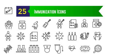 Bağışıklık simgeleri ayarlandı. ui tasarımı için bağışıklık kazandırma vektör simgeleri dizisi. Taslak simge koleksiyonu. Düzenlenebilir vuruş.