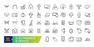 Elektronik ve Aygıt Hattı simgeleri açık yol interneti ve mobil kavramlar ve web uygulamaları için elementleri olan akıllı cihazlar. Kullanıcı simgesi koleksiyonu ve Vektör illüstrasyonu.