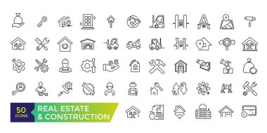Emlak ve inşaat ikonu seti. Kullanıcı simgesi koleksiyonu ve Vektör illüstrasyonu.