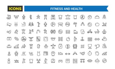 Spor ve Sağlık Simgeleri Koleksiyonu. Sağlıklı simge seti.