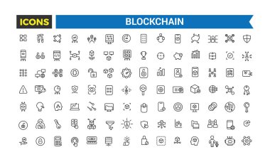 Engellenmiş Vektör Hattı Simgeleri. Düzenlenebilir vuruş koleksiyonu olan engelleme zinciri simgeleri. Düzenlenebilir vektör simgesi ve resimleme.