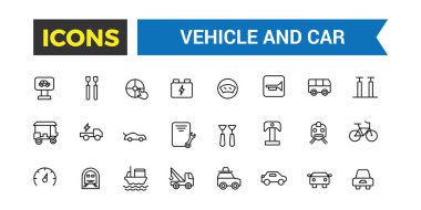 Transport, vehicle and car icon set. Outline icons pack. Editable vector icon and illustration. clipart