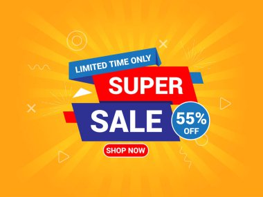 Süper satış afişi. Vektör illüstrasyon süper satış afişi şablon tasarımı. Özel Sancak.