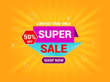 Süper satış afişi. Vektör illüstrasyon süper satış afişi şablon tasarımı. Özel Sancak.