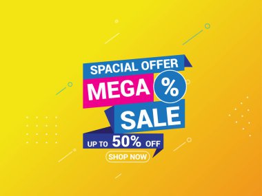 Mega Satış Sancak Şablonu, Özel Teklif Sancak Tasarımı, Düzenlenebilir Metin ve Vektör İllüstrasyonu.