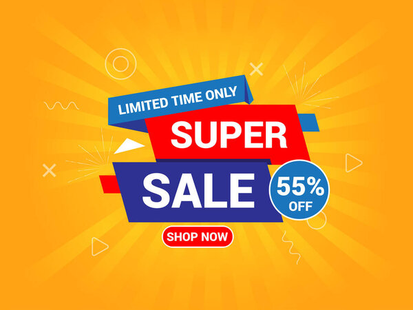 Баннер суперраспродажи. Векторная иллюстрация супер продажи баннер соблазнительный дизайн. Баннер специального предложения.