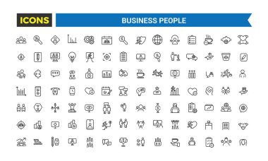 İş adamları, insan kaynakları, ofis yönetimi ikonu seti. Taslak simgeler paketi. Düzenlenebilir vektör simgesi ve resimleme.