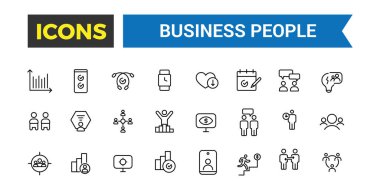 İş adamları, insan kaynakları, ofis yönetimi ikonu seti. Taslak simgeler paketi. Düzenlenebilir vektör simgesi ve resimleme.