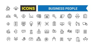 İş adamları, insan kaynakları, ofis yönetimi ikonu seti. Taslak simgeler paketi. Düzenlenebilir vektör simgesi ve resimleme.