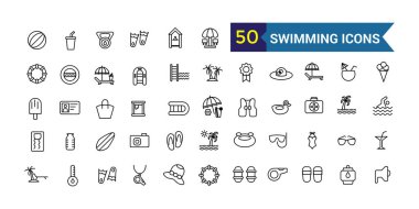 Swimming cap icons set outline vector. Swim pool. Water cap. Outline icon collection. Editable stroke. clipart