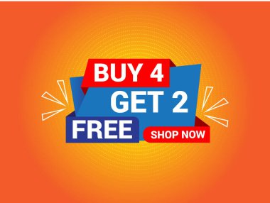 4 alana 2 bedava bayrak, özel teklif bayrağı, büyük indirim, indirimli bayrak, pankart tasarımı şablonu.