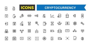 Kripto para çizgisi simgeleri ayarlandı. Düzenlenebilir vuruş koleksiyonu olan kripto para birimi simgeleri.