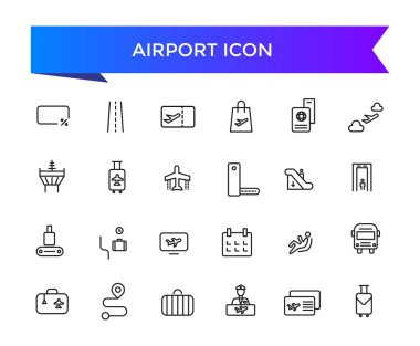 Havaalanı ikon koleksiyonu. Uçak, uçuş kartı, seyahat, gümrük masası, gümrük, dedektör, göçmenlik ve pilot simgeleri ile ilgili.